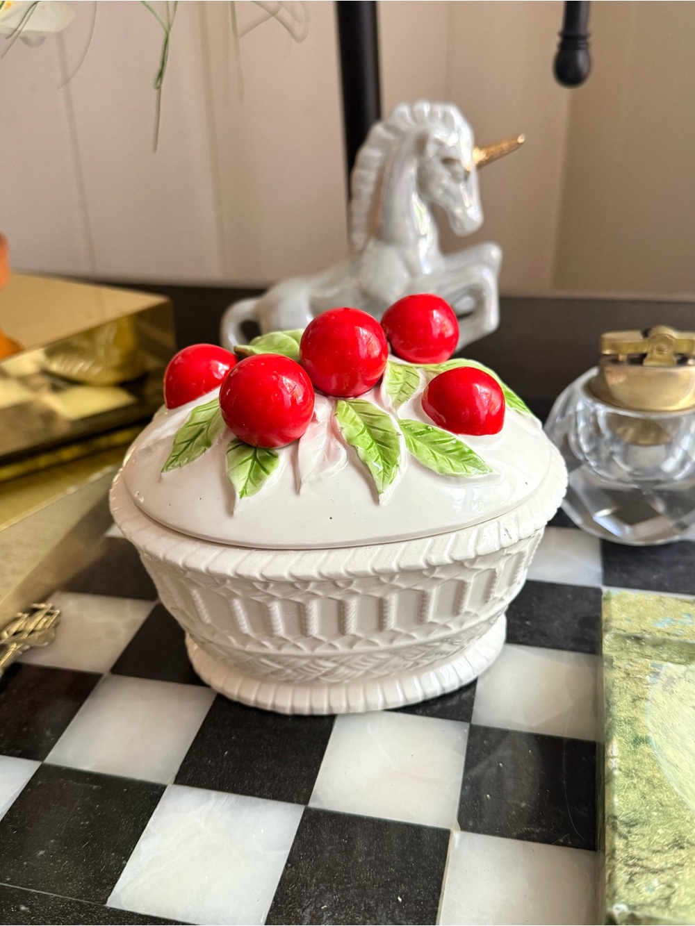 Vintage Seymour Mann Ceramic Cherry Jam Jar Cherry Fruit Theme Bowl  Lid 1970s